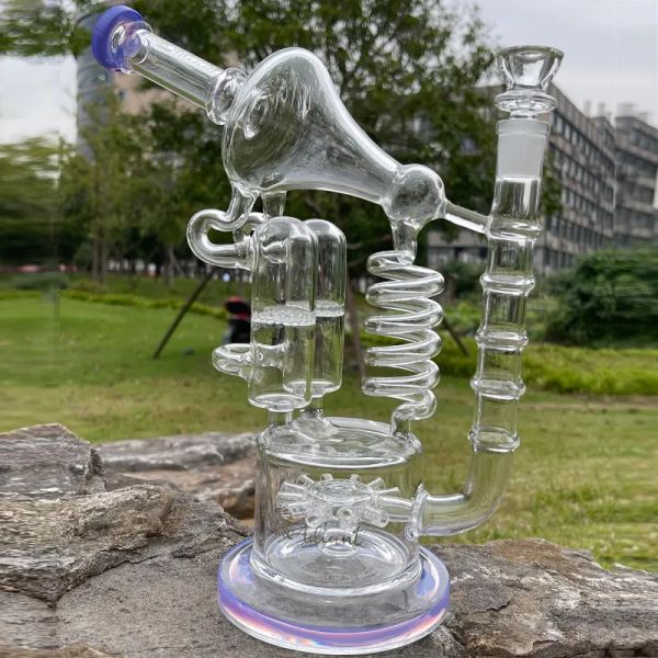 Bongs énormes recycleur verre Bong narguilé plate-forme pétrolière 13 conduite d'eau cage à oiseaux grand barboteur Mobius Matrix Sidecar bécher capiteux 14mm bol trois ZZ