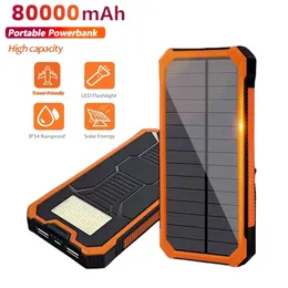 Banque d'énergie solaire d'énorme capacité 80000mAh, chargeur de batterie étanche double USB pour tous les téléphones Iphone Huawei Xiaomi