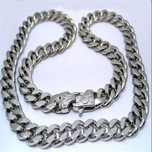 Cadena enorme de 15mm y 24 pulgadas, joyería para hombres de Oriente Medio, collar de cadena de eslabones cubanos de acero inoxidable, tono plateado, marido pesado 319U