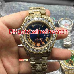 Enorme diamanten bezel pols horloge 43 mm hiphop rappers vol icided out gold case automatische horloges 2418