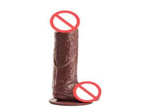 Énorme gode réaliste Big Brown Dick imitation pénis imitateur pour sexe falos vibratrice masturbation en silicone porter des jouets adultes 22cm7929634