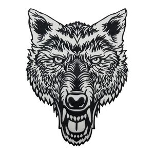 Enorme Lone Wolf Head Tattoo Reflecterende Geborduurde Patch Biker Back Applique Iron Sew On Badges 12 Inch High 282H