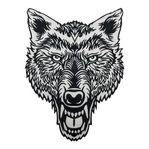 Enorme Lone Wolf Hoofd Tattoo Reflecterende Geborduurde Patch Biker Terug Applique Ijzer Naai Badges 12 Inch Hoge 329C