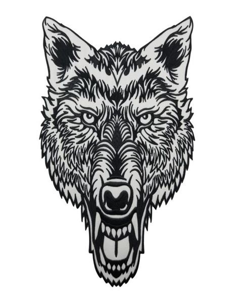 Énorme tête de loup solitaire, tatouage réfléchissant, Patch brodé, dos de motard, appliqué en fer à coudre sur les Badges, 12 pouces de haut, 5472719