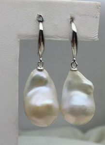 Énormes bijoux en perles, boucles d'oreilles pendantes en perles d'eau douce blanches Flameball de 14 à 28 mm, boucles d'oreilles en perles baroques