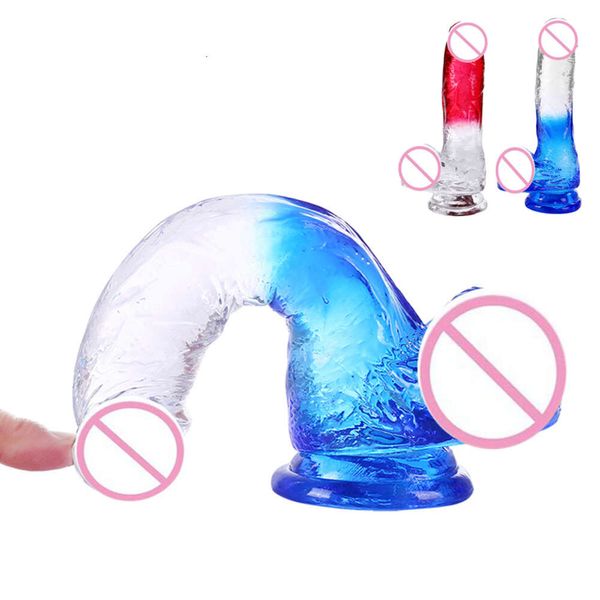 Énorme bite de pénis de gode réaliste avec aspiration pour femmes masturbation lesbain sexy vagin gados de spot g cristaux transparents