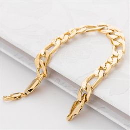 Énorme bracelet en or figaro large pour hommes, 12mm, 21cm, plaqué or véritable 18 carats, grande chaîne épaisse, bijoux 186t