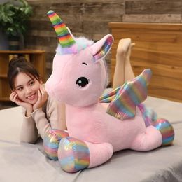 Huggable doux mignon licorne rêve arc-en-ciel en peluche jouet de haute qualité cheval rose douce fille décor à la maison oreiller de couchage cadeau pour les enfants 240116