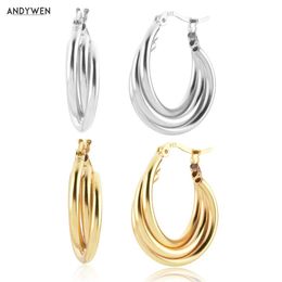 Huggie ANDYWEN 925 Sterling Silver Gold 18mm Tre cerchi Twist Hoops Orecchino Piercing Donna Luxury Loops Plain Hollow Gioielli per te