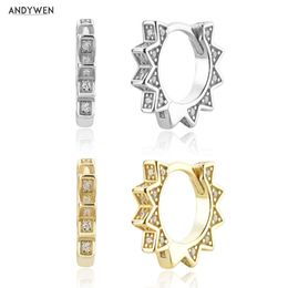 Huggie Andywen 925 Sterling Silver Gold Spike Hoop Piercing Huggies Earring Clips Luxe Clear Zirkon CZ Loop Rock Punk Circle Round