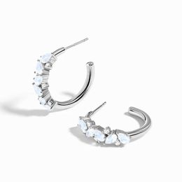 Huggie AsinLove véritable 925 en argent Sterling en forme de C incrusté synthèse pierre de lune boucles d'oreilles pour femmes fiançailles mariage bijoux de luxe