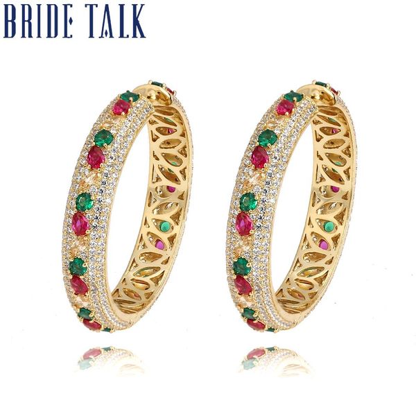 Huggie Bride Talk Mode Coloré Indien Dubaï Bijoux AAA Plein CZ Zircon Rétro Grand Cerceau Boucles D'oreilles Couleur Or Cadeaux De Luxe Pour Les Femmes