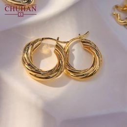 Huggie CHUHAN Echte 18k Gouden Twist Oorbellen Au750 Zware Gouden Textuur Vintage Hoepel Oorbellen Luxe Fijne Sieraden voor Vrouw geschenken