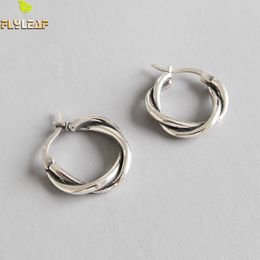 Huggie Flyleaf 925 en argent Sterling rétro torsion cercle boucles d'oreilles pour les femmes Style Vintage dame bijoux