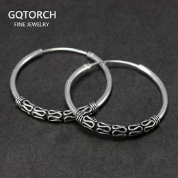 Huggie Echte 925 Sterling Silber Damen Ohrringe Mit Friedenslinien 30mm Großer Kreis Creolen Retro Thai Silber Mode Brincos 2019