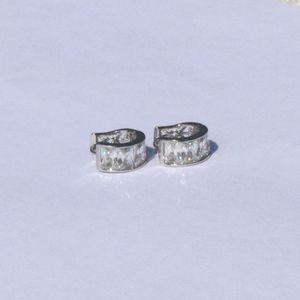 Huggie Hoop Boucles d'Oreilles Homme Femme CZ Oxyde de Zirconium 14mm 24 K Solide Plaqué Or Blanc