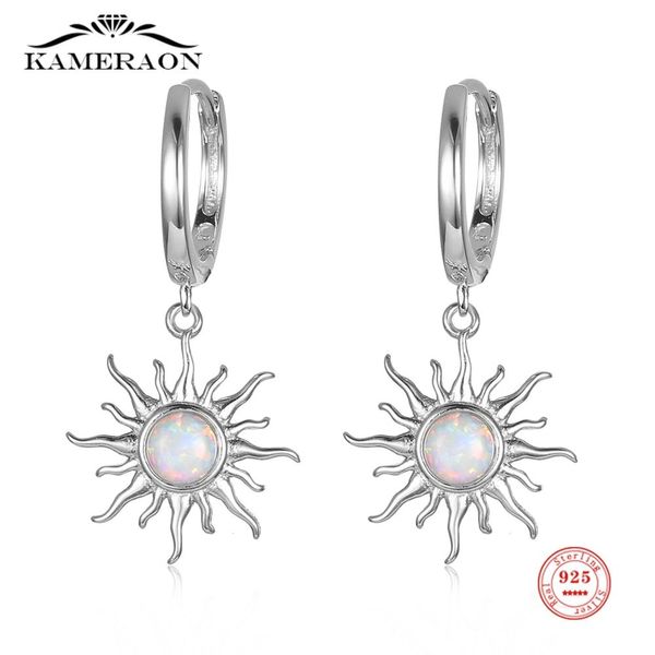 Huggie Kameraon 100% 925 Real Sterling Silver Sun Design With Opal Stone Hoop Oreing Boes Gift For Girls Friend Kid Lady Fine Jewelry 2022