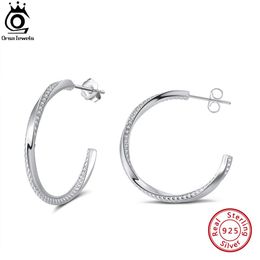 Huggie ORSA JEWELS Grandes boucles d'oreilles demi-créoles authentiques en argent sterling 925 pour femmes 28 mm de grande taille en zircone torsadée - Bijoux d'oreille cadeau SE351