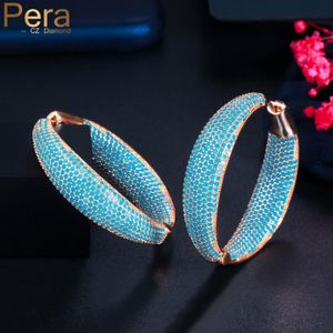 Huggie Pera Punk Full Light Blue CZ Stone Pave Setting Grote Chunky Circle Ronde Huggie Hoop Earring Vergulde sieraden voor vrouwen E737