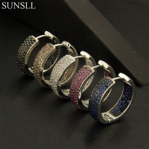 Huggie Sunsll Silver Color Pins Copins Multicolor Cubic Zirconia Big Round Hoop Ooy Earrings Women's Fashion Party Bijoux Cobre CZ Brinco