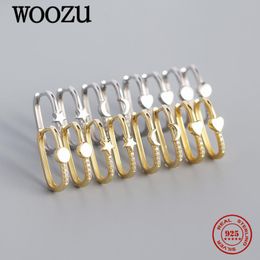 Huggie Woozu Real 925 STERLING STARLY STAR STAR MOON RED REDOND Heart Circon Hoop Pendientes para mujeres Party French Punk Jewelry Gifts