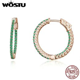 Huggie WOSTU marque de luxe 925 en argent Sterling rond vert boucles d'oreilles pour les femmes mode boucles d'oreilles CZ femmes bijoux cadeau de fête CQE511