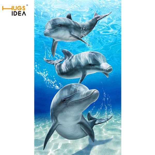 HUGSIDEA Océano Animales Algodón Toallas de baño 3D Delfín Tiburón Tortuga Ballena Toalla de playa Microfibra Textiles para el hogar Cara Pelo Toalla de mano 201217