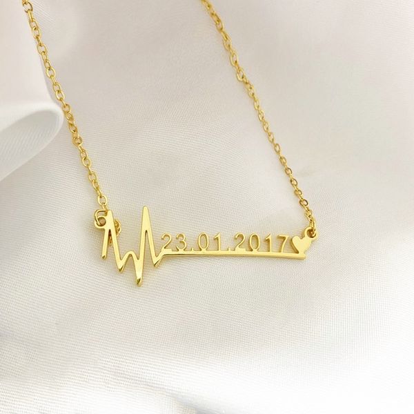 HUHUI personnalisé de naissance collier personnalisé battement de coeur pendentif Date d'anniversaire en acier inoxydable femmes bijoux cadeaux d'anniversaire