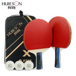 HUIESON 2PCSETSET Classic 5 pli Solid Wood Table Tennis Raquettes Double face Pimplesine Rubber Batts For Teenagers 240511