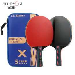Huieson 56 Star Table Tennis Racket Sets Ping Pong Rackets Lange handgreep Korte dubbele gezicht Puistin Rubbers met tas 240422