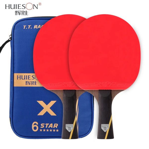 HUIESON 6 étoiles Racket de tennis à table améliorée 7 couches Double face caoutchoucs en fibre de carbone ping pong Bat avec couverture 2pcs 240419