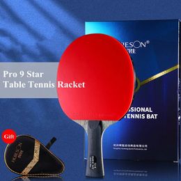 Huieson Pro 9 Star Table Racket 7ply Alc doble Ping Ping Ping Pong FL CS Mango con estuche 240419