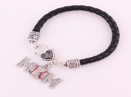 Huilin bijoux héritage trouve Pave Crystal Basketball Mom pendentif Bracelet en cuir de baseball pour hommes et femmes2264594