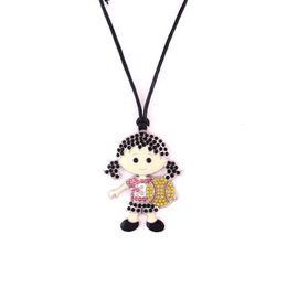 Huilin – colliers en corde de cire noire entière et jolie fille de softball avec bijoux, collier avec pendentif en cristal multicolore, pour 245l