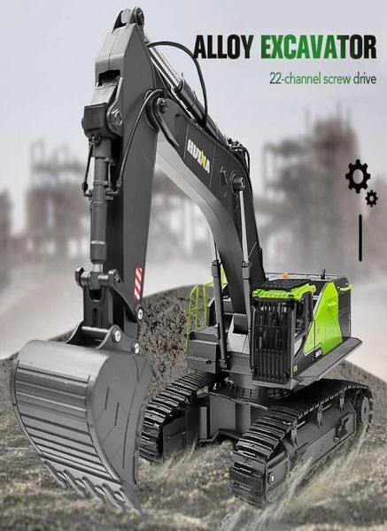 Huina 593 114 RC Excavator Rotation ALLIAGE VERT RC REMOTO COMPORT TOYS Vis Double Track Engineering Véhicule LJ201202363186