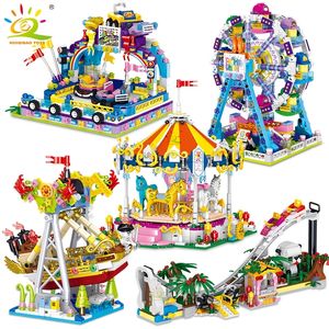 HUIQIBAO Parc d'attractions Modèle 3D Micro Blocs de construction Ville Street View Architecture MOC Carrousel Mini Briques Enfants Jouets Jeu 220715