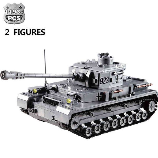 Huiqibao Militares de tigre alemán Tank Classic Model Bloods Builds con 2 juguetes de construcción de ladrillos de soldado del ejército de la Segunda Guerra Mundial para niños AA220317