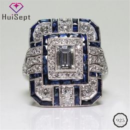 HUisept Trendy Women Ring 925 Silver Jewelry Geometric Shape Zircon Gemstone Sings for Wedding Party Accessoires en gros 240424