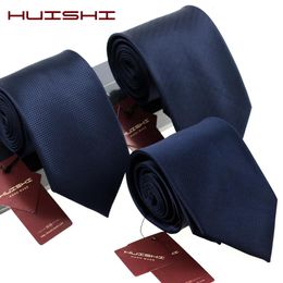 Huishi 8 cm 8 Styles hommes solide couleur bleu foncé cravate 6 cm imperméable Jacquard cravate tenue quotidienne cravate fête de mariage
