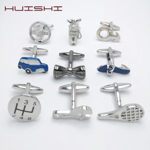 HUISHI, diseños de moda, piezas de autobús Vintage, gemelos, Material de cobre para coche, azul plateado para hombre, gemelos para coche, la mayor promoción