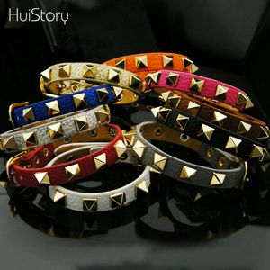 HUISTORY, pulseras con remaches de estilo Punk gótico a la moda, brazaletes de cuero PU hechos a mano de un solo lazo para mujer y hombre, brazalete con abalorio