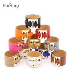 Huistory Fashion Wide Version Mesdames Three Button Metal Pu Leather Bracelets for Women Charm Bracelet Couple Jewelry Gift7417762