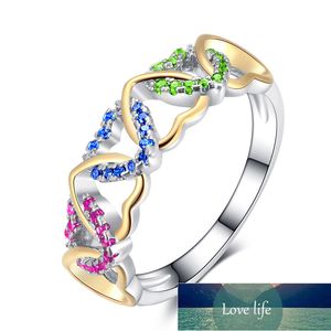 Huitan Band Ring met Liefde Hart Design Kleurrijke CZ Pave Setting Verzilverd Beste Kerst Nieuwjaar Gift Ringen voor Vrouwen