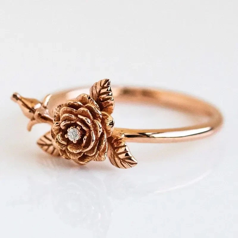 Huitan Chic Flower Ring Female Vintage Style Finger Accessories Delicate Aesthetic Women Anniversary Party Jewelry Drop Shipping