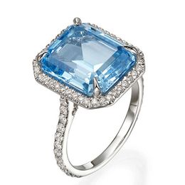 Huitan Luxe AAA Sky Blue CZ steen bruids ringen sierlijke verjaardag gift ring voor vrouw briljante vrouwen klassieke bruiloft sieraden x0715