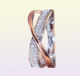 Huitan más nuevo Fresh Two Tone X Shape Ring para mujeres Joyas de moda de boda Dazzling Cz Stone Grandes anillos modernos anillos44485333333