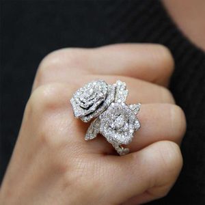 Huitan Noble Lady anillo de fiesta joyería de dedo rosa mujeres exquisita flor de Zirconia brillante accesorios para aniversario