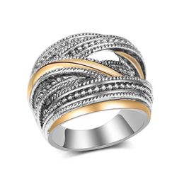 Huitan Persoonlijkheid Big Intersect Metallic OL Style Silver Color Gold Color Mix Office Lady Finger Rings Fashion Rings Sieraden X0715