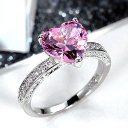 Luxe Designer Hart Roze Kristal Zirkoon Ringen voor Vrouwen Engagement Trouwring Valentijnsdag Cadeau Boho Sieraden Anillos Mujer