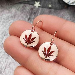 Huitan Romantic Rose Gold Color Maple Leaf Drop Earrings Simple Metal Design Moderne Dames Party Gift Mode-sieraden